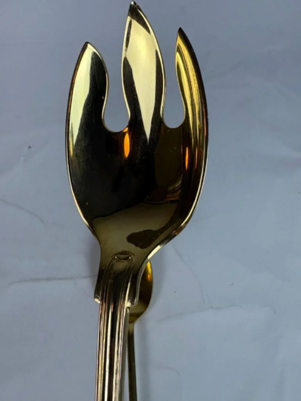 Vintage Gold Tone Salad Serving Set F.B. Rogers Italy Spoon Fork Holly Christmas